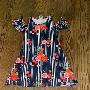 Girls striped/floral dress with shoulder holes